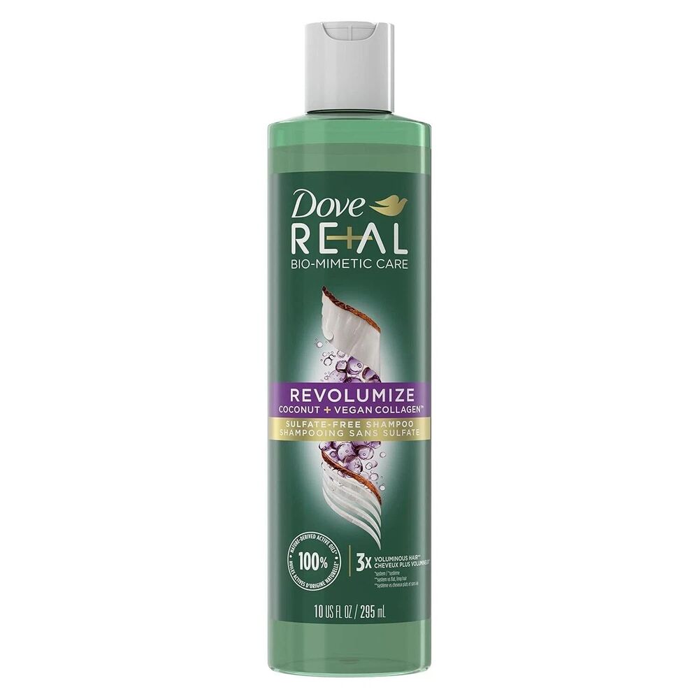 Dove Real Bio-Mimetic Care Shampoo Coconut + Vegan Collagen, Sulfate-Free, 10 oz